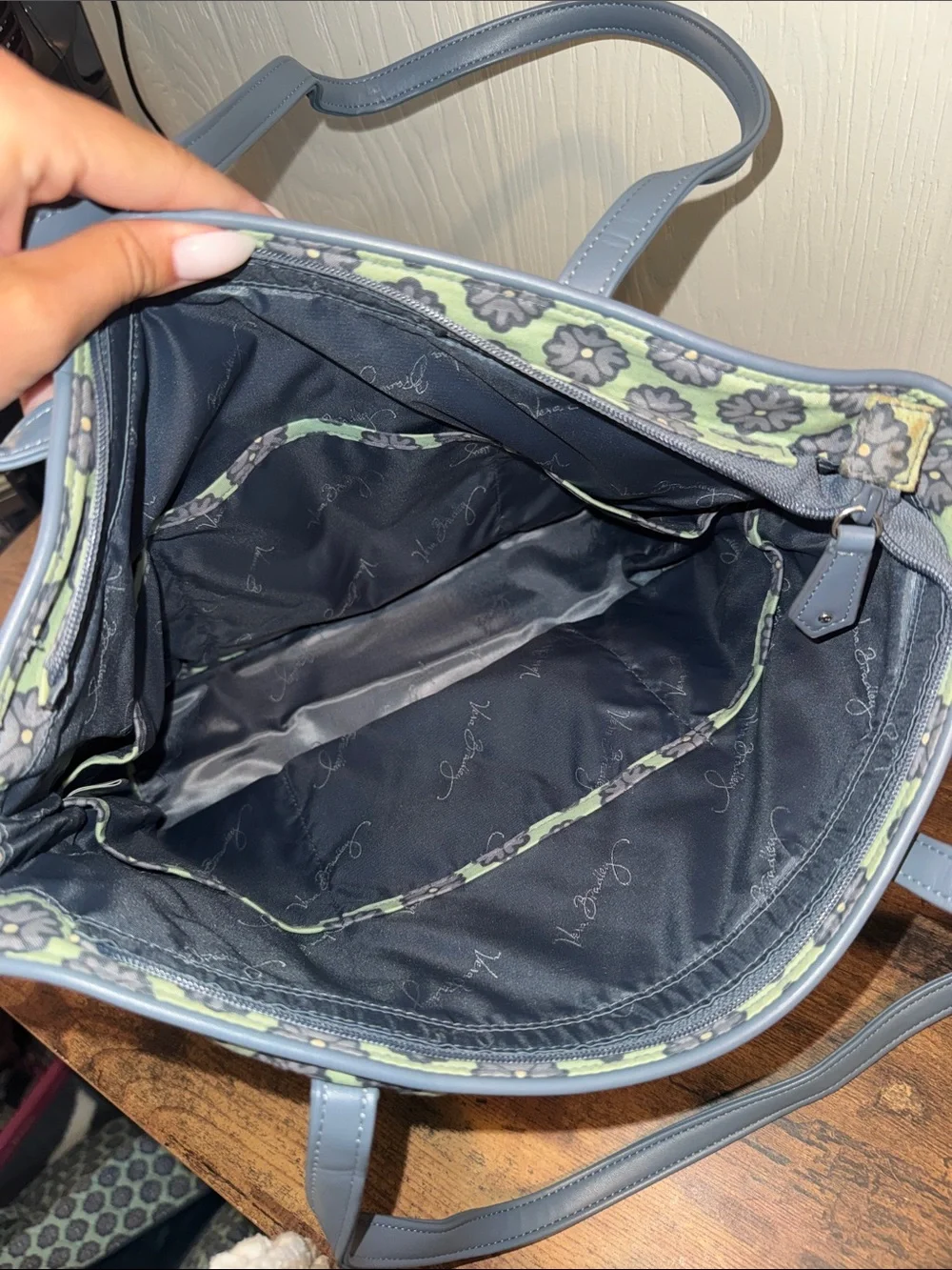 Vera Bradley Green Floral Print Tote with Black Accents